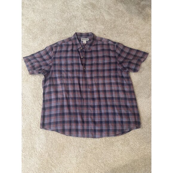 Duluth Trading Shirt Mens 2XL Red Plaid Short Sleeve Button Up Hemp Cotton Blend - Picture 1 of 4